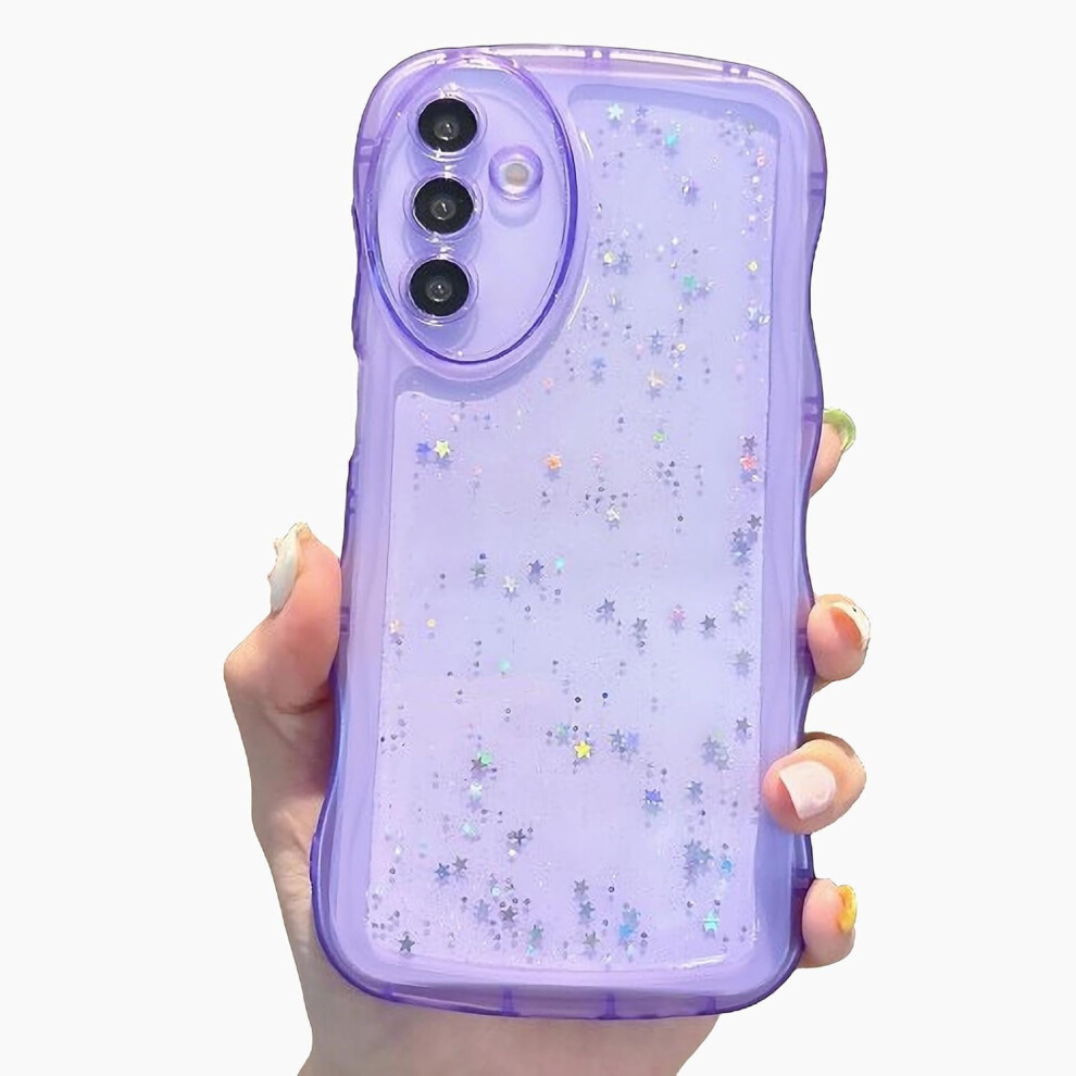 Glitter Clear Phone Case For Samsung Galaxy A14 5G – Curly Wave Bling Shiny Soft Shockproof Bumper Cover Purple 9426043646110
