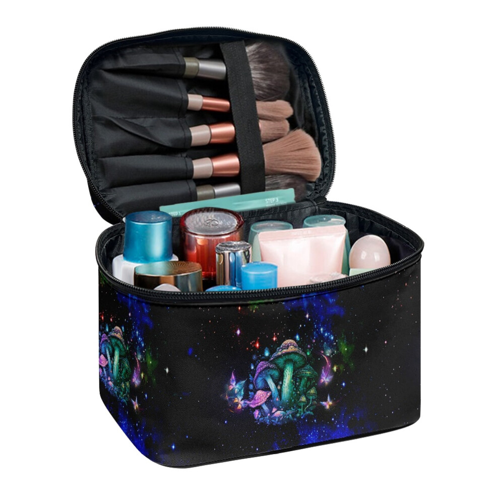 Galaxy Mushrooms Polyester Cosmetic Bag with Brush Holder