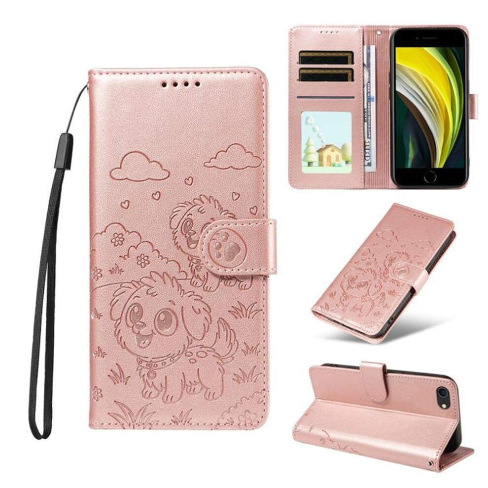 Dog Embossing Leather Phone Case For Iphone 7 Â Rfid Blocking, Magnetic Clasp, Lanyard & Flip Stand Pink 9426043806842