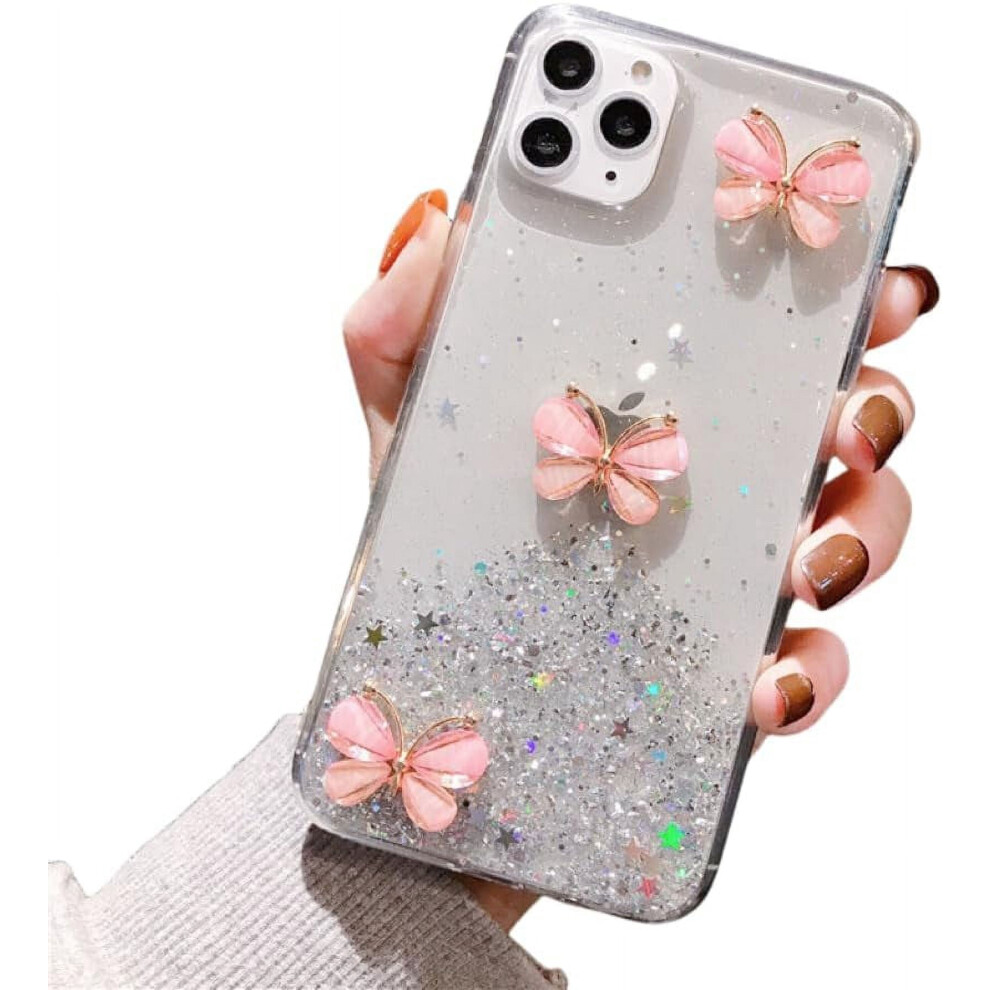 Cubic Three Butterflies Glitter Star Phone Case Â Drop-Proof, Cute & Fresh, Transparent, Compatible With Iphone 9426043807856