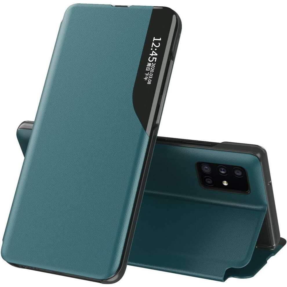 Clear View Leather Flip Case With Kickstand & Magnet For Compatible With Samsung Galaxy A71 4G/5G Â Shockproof, Protective, Green 9426043726799