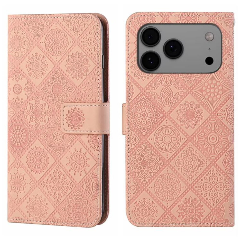 Pu Leather Flip Wallet Case With Magnetic Closure & Card Slots, Compatible With Iphone 17 Pro 6.3" Pink 9043876408090