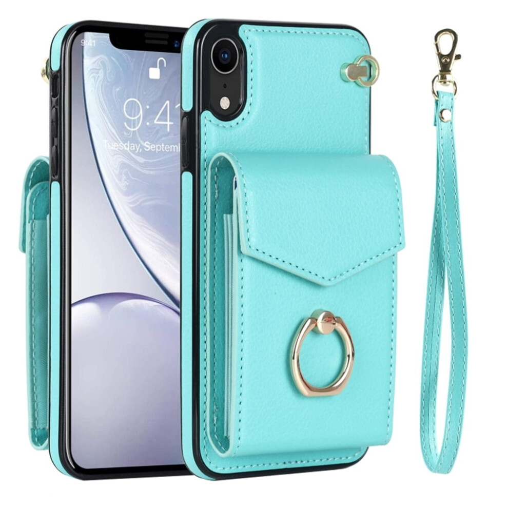 Premium Pu Leather Wallet Case For Iphone Xr Â Rfid Shielding, Adjustable Ring Holder & Wristband, Green 9043876408892