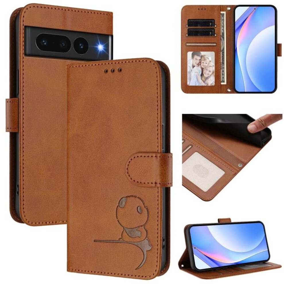 Panda Embossed Leather Case For Google Pixel 7 Pro Brown 9341593949255
