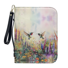 Lavender Daisy Hummingbird PU Leather Bible Cover, Minimalist Design with Detachable Wristlet Strap – Compatible with XL Bibles