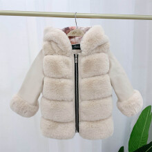 Girls Winter Hooded Faux Fur Coat Thickened Fleece-Lined Warm Casual Outerwear 2-13Y