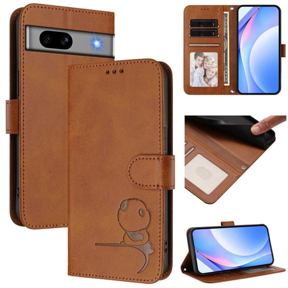 Panda Embossed Leather Case For Google Pixel 7A Brown 9341593948784