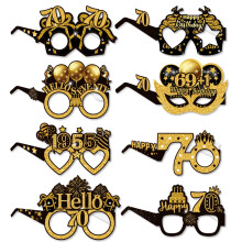 16Pcs Black & Gold Birthday Paper Glasses – Vintage 1945 Style, 80th/90th Happy Birthday Photo Props for Men & Women