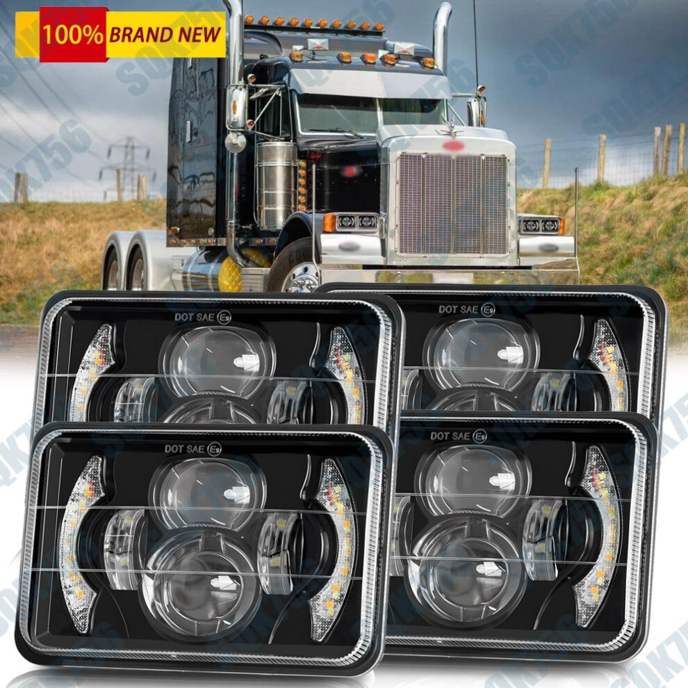 4Pcs 4X6" Led Headlights Hi/Lo Sealed Drl Turn Signal For Peterbilt 357 379 378 9043876408984