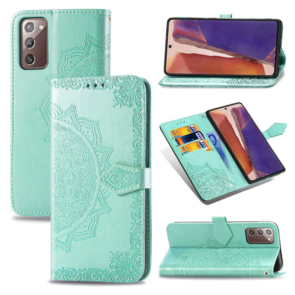 Shockproof Pu Leather Magnetic Flip Wallet Case With Kickstand For Samsung Galaxy Note20/Note20 5G Â Mint Compatible With Samsung Galaxy Green 9426043845537