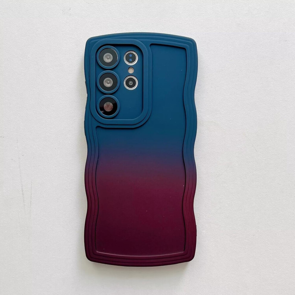 Gradient Curly Wave Shockproof Silicone Case For Galaxy S22 Ultra, Compatible With Samsung Galaxy S22 Ultra 5G (6.8", 2022) – /Wine Blue 9426043727857