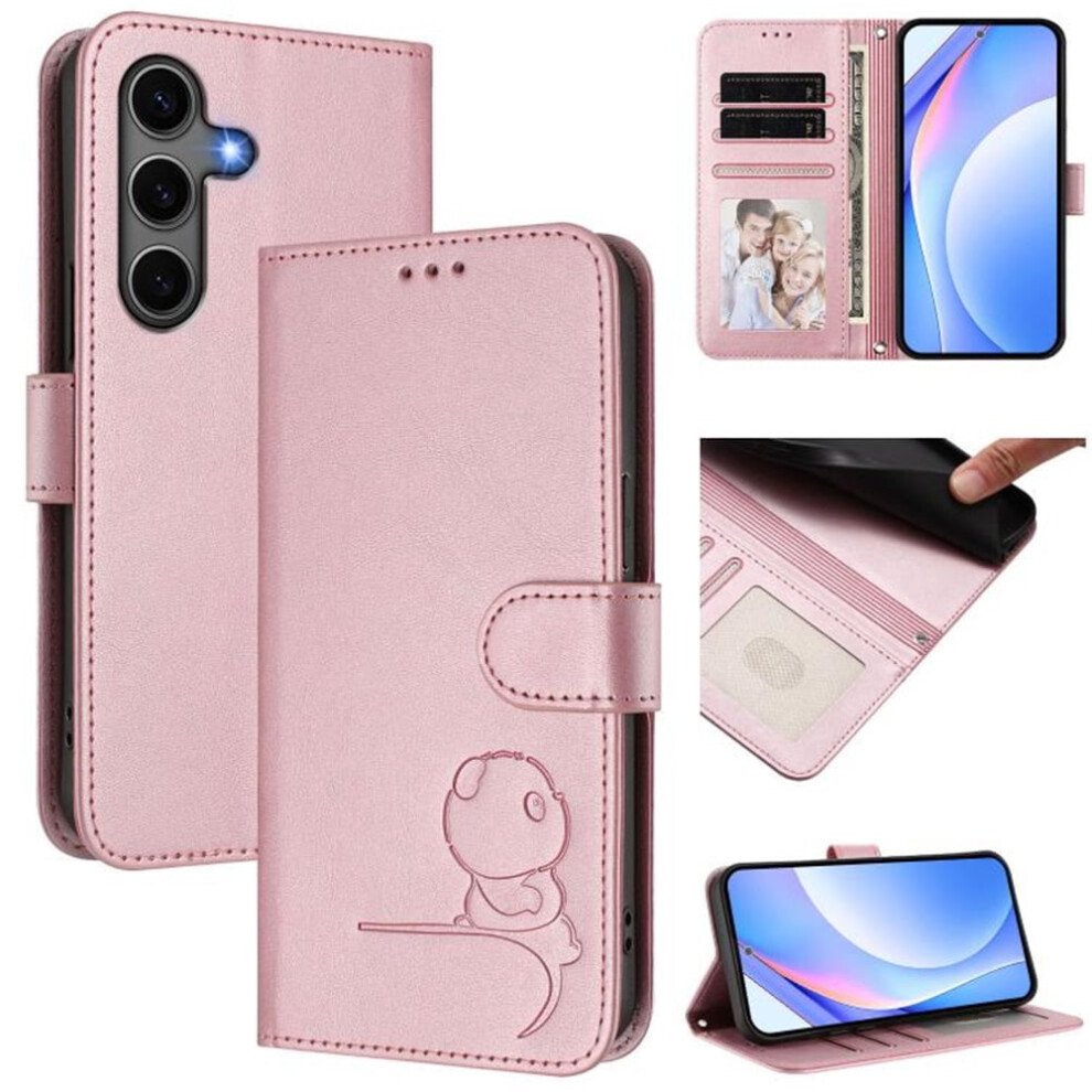 Panda Embossed Leather Phone Case For Samsung Galaxy S24+ 5G Â Rfid Wallet, Magnetic Clasp, Lanyard & Flip Stand Pink 9418476707971
