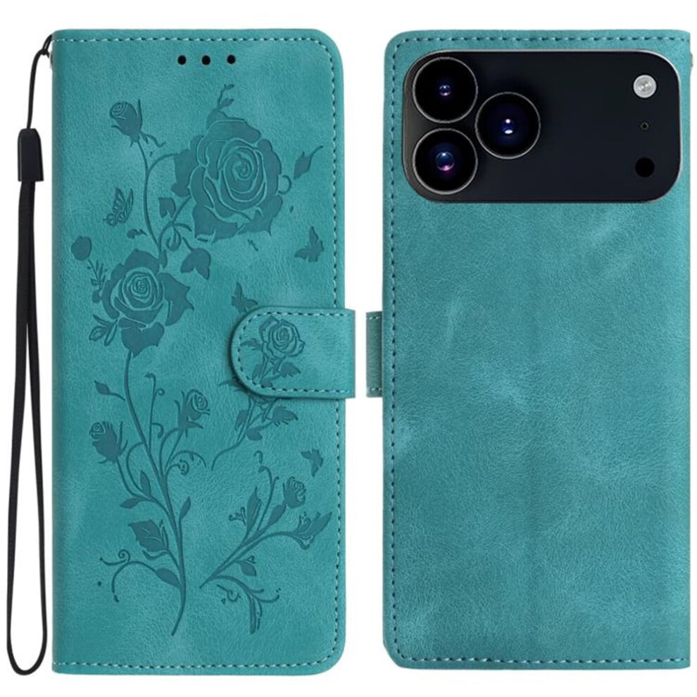Pu Leather Flip Wallet Case With Strong Magnetic Closure, Card Slots, Rose Embossed Â Compatible With Iphone 17 Pro Max 6.9" Green 9426043728038