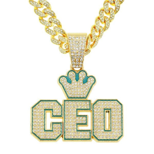 Collana con ciondolo Crown CEO per uomo e donna, lega di zinco con