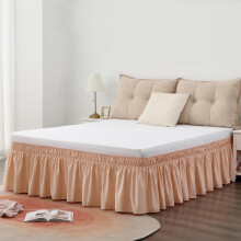 15in Drop Easy-Install Queen Bed Skirt, 60*80in Soft Ruffled Dust Ruffle, Durable Light Orange 1 Piece Bedroom Decor
