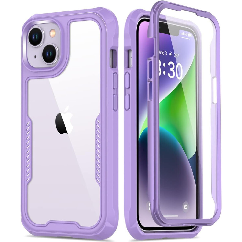 Compatible With Iphone 14 Case + Screen Protector, Mil-Std Drop Tested, Slim Clear Heavy-Duty Cover, 6.1", Lavender Purple 9426043728465