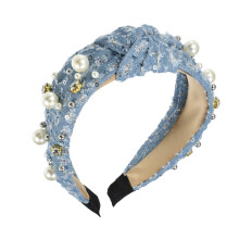 Crystal Knotted Headband Light Blue 5.51 x 1.89 Inches