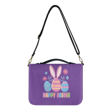 Easter Striped Eggs Bunny Ears Floral PU Leather Bible Cover for Men & Women, Adjustable Strap, Lightweight – Compatible with Standard Bibles
