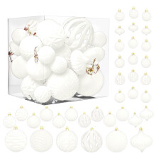 36pcs Velvet Flocked Shatterproof Christmas Ball Ornaments, Multi-Size White Tree Decor Set