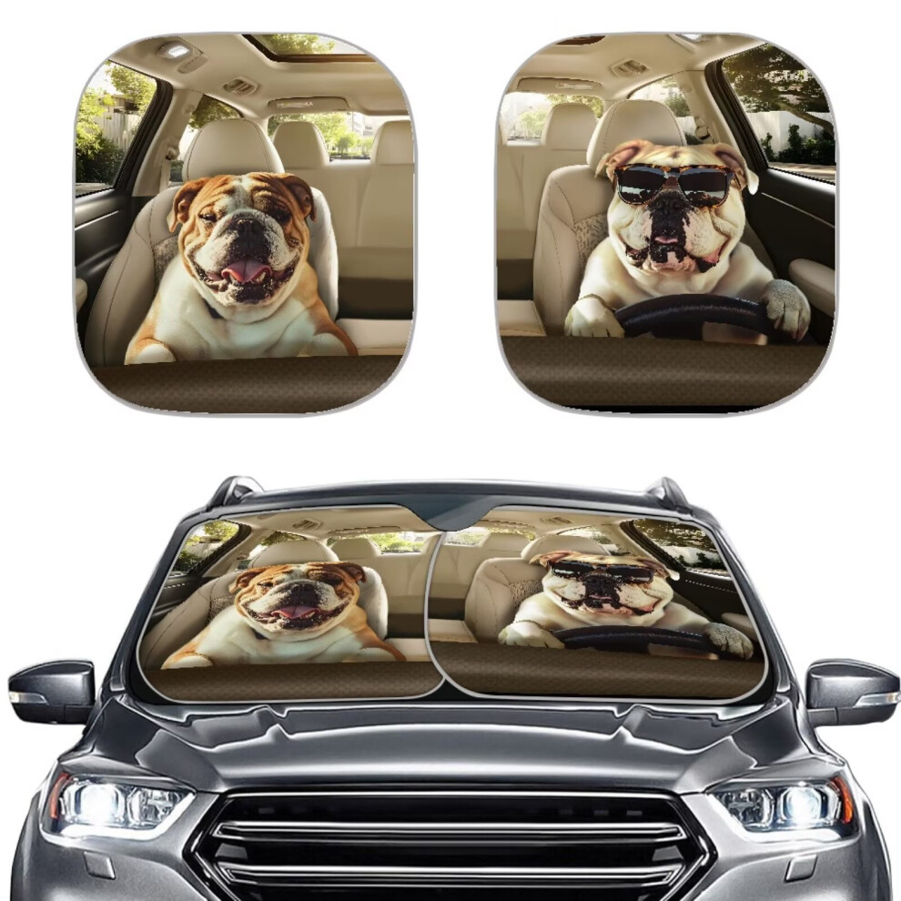 Lovely Pug Driving Sun Shade Set (2Pcs), Washable, Easy Install, Reflective Windshield Sun Visor Protector Â Compatible With Most Cars 9426043729653