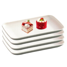 Rectangular Plastic Serving Platters Set of 4, 8.2" Dessert Trays, Dishwasher & Oven Safe, Beige, Compatible with Party/Entertaining