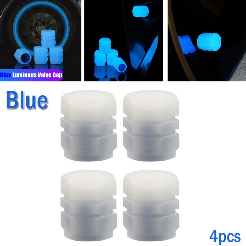 Car Wheel Tire Valve Cap Tyre Rim Stem Covers Luminous Dust Cover 4Pc Blue 9426043729790