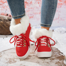 Willtoo Winter dames sneeuwlaarzen met korte schacht, fleecegevoerde, verdikte laarzen voor koud weer, rood