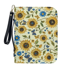 Abstract Sunflower Butterfly PU Leather Bible Cover for Women & Men – Lightweight, Detachable Wristlet Strap, Compatible with Large Bibles