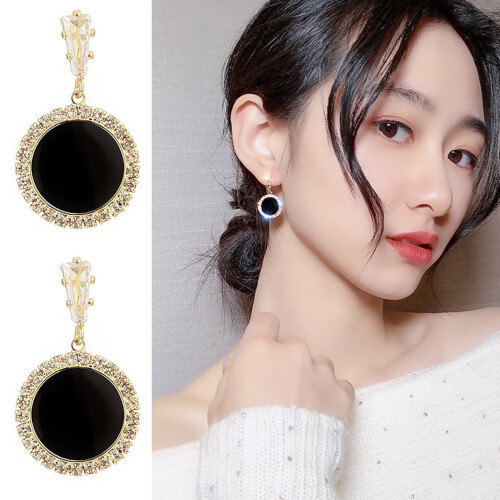Geometric Black Rhinestone Stud Earrings 1 Pair