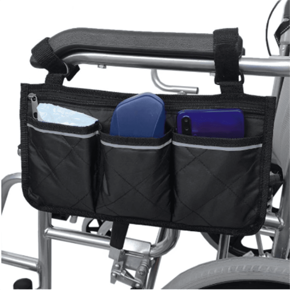 ZOUYUE Wheelchair Side Bag Walker Bag Rollator Universal Organizer Pockets Wheelchair Scooter Side Bag for Sundries Wallet Snacks Storage Parts