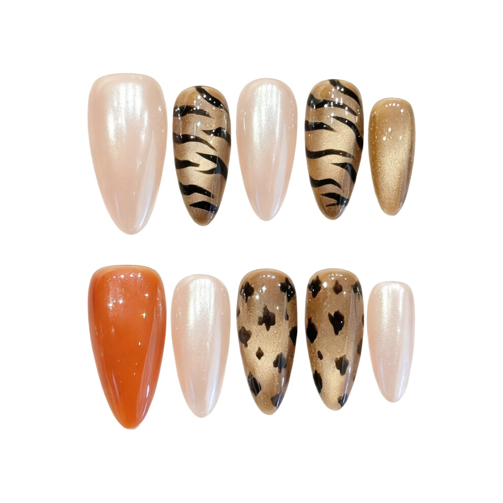 Dachuang Beauty (560 Almond, S) 10Pcs Leopard Cat Eye Glitter Press On Nails