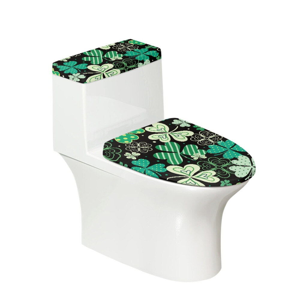 Clover Pattern Toilet Lid Covers & 2 Piece Toilet Lid Dust Cover Set & Elastic Edge For Bathroom 9426043849399