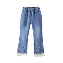 Girls Flared Wide Leg Jeans with Sparkle Details, High Waist Stretchy Casual Denim Pants for Spring Summer