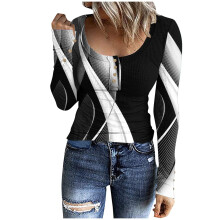 Camisetas estilo boho para mujer, de corte ajustado, elegantes, de manga larga, con cuello redondo y botones, ideales para otoño (2025).