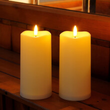 Solar Outdoor Pillar Candle Set White 3" x 6" Flickering