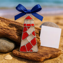 Handmade Sea Glass Ornaments with Blue Bow & Twisted Wire – Coastal Christmas Tree Decor, Gift for Beach Lovers, Compatible with Ocean Themes