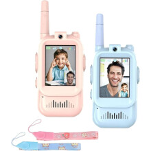 Kids Video Walkie Talkies Pack – Rechargeable, Long Range, HD Camera, Voice Changer, Real-Time Video Chat, Pink/Blue – Compatible with iOS/Android