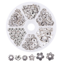 180pcs Tibetan Style Spacer Beads End Caps Antique Silver Jewelry Findings Beads Caps Mix Style