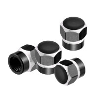 Universal Color Tire Valve Cap Hexagon Shape Aluminum Alloy Black 4 Pcs