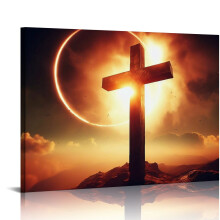 Christian Cross Wall Art Canvas Print – Wooden Framed Religious Decor for Church, Prayer Room & Home – Compatible with Christian Themes