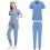 Women's Solid Blue Scrubs Set V-Neck Top and Ankle-Cuff 3