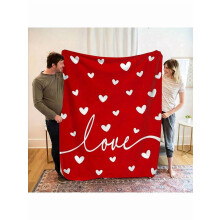 Valentijnsdag hartvormige fleece deken, ultrazachte roze/rode flanellen plaid – knus, lichtgewicht, wasbaar polyester, geschikt voor alle