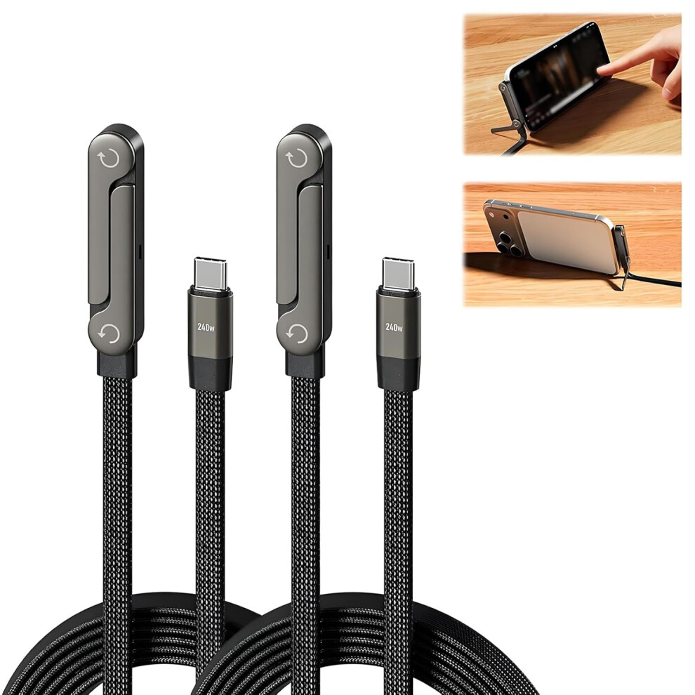 2-In-1 Invisible Holder Charger Cable, 240W Fast Charging Usb-C Cord With Adjustable Stand, 4.9 Ft Braided, Compatible With Smartphones, Tablets, 9426043889265