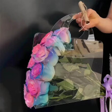 Flower Packaging Bags with Handle, Plastic Clear Flower Bouquet Bags, Ideal for Floral Arrangements, Transparent and Sturdy