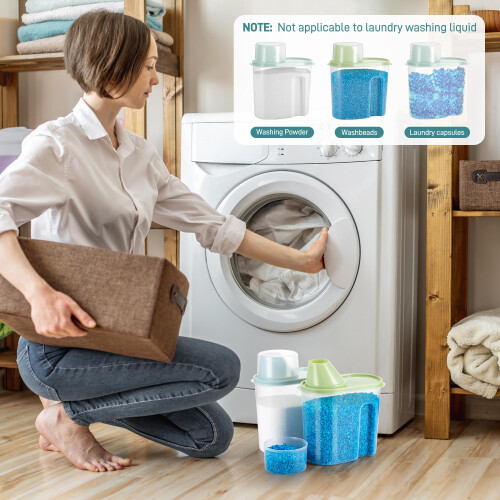 2Pcs Powder Storage Container, Durable PP Plastics Detergent Dispenser for Laundry, Unbreakable Pods Storage 2