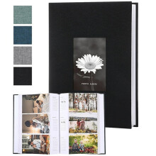 Photo Album 4x6 300 Photos with Writing Space, Leather Cover Album with Display Picture Window, Photo Book for Wedding Family Gifts, Black