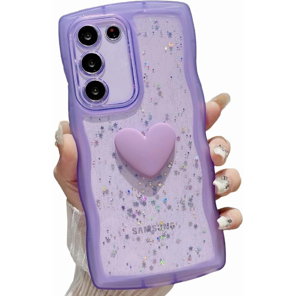 Samsung Galaxy S22 3D Love Heart Glitter Clear Case Purple 9101399770435