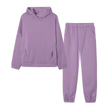 Women Color Hooded Sweatshirt And Pant Tracksuit Sport Suit Purple