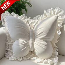 Butterfly Pillow Decorative Butterfly Shaped Throw Pillows 17.7" x 15.7" Cute Plush Cushion Velvet Decor for Bedroom Living Room Sofa Couch, White