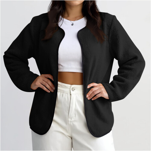 Damen-Fleecejacke, einfarbig schwarz, langärmlig, Größe XL 1